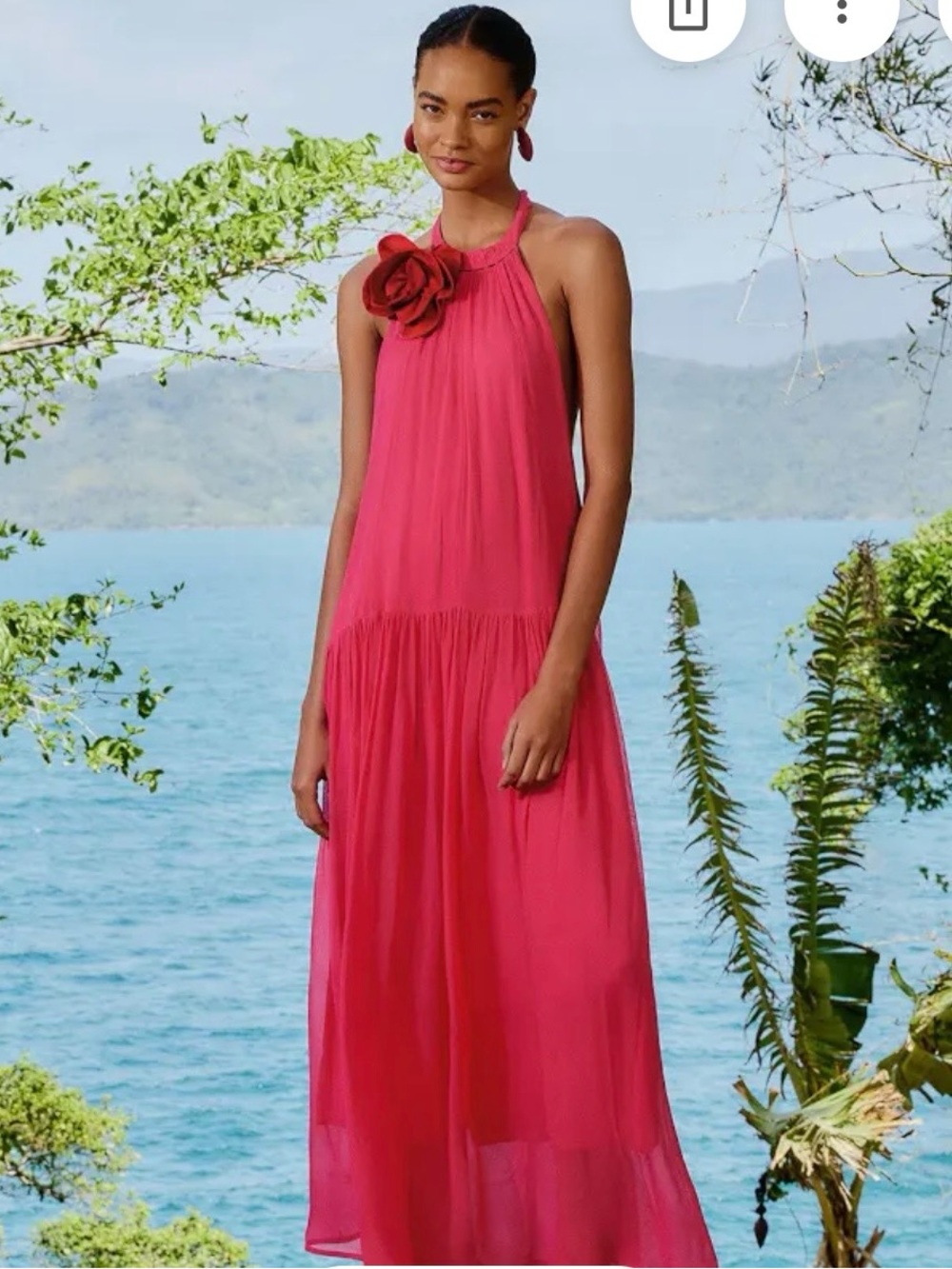 FARM Rio Hot Pink Halter Maxi Dress with Floral Applique